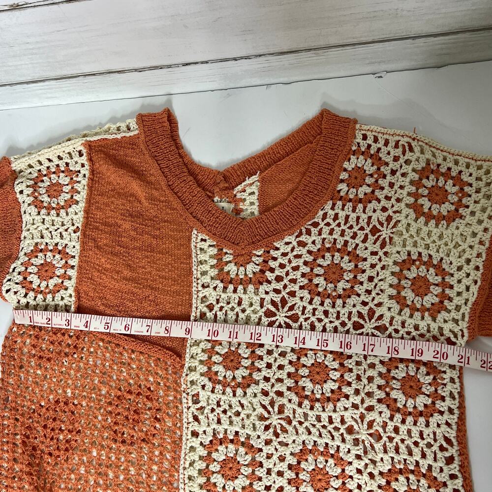 POL Crochet Patchwork Sweater Small Orange Cream … - image 6